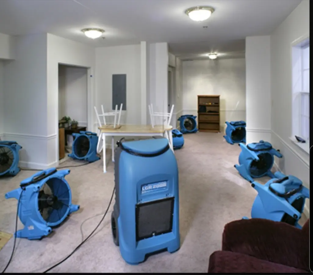 Air movers and dehumidifier setup for Water Damage Restoration in Richardson