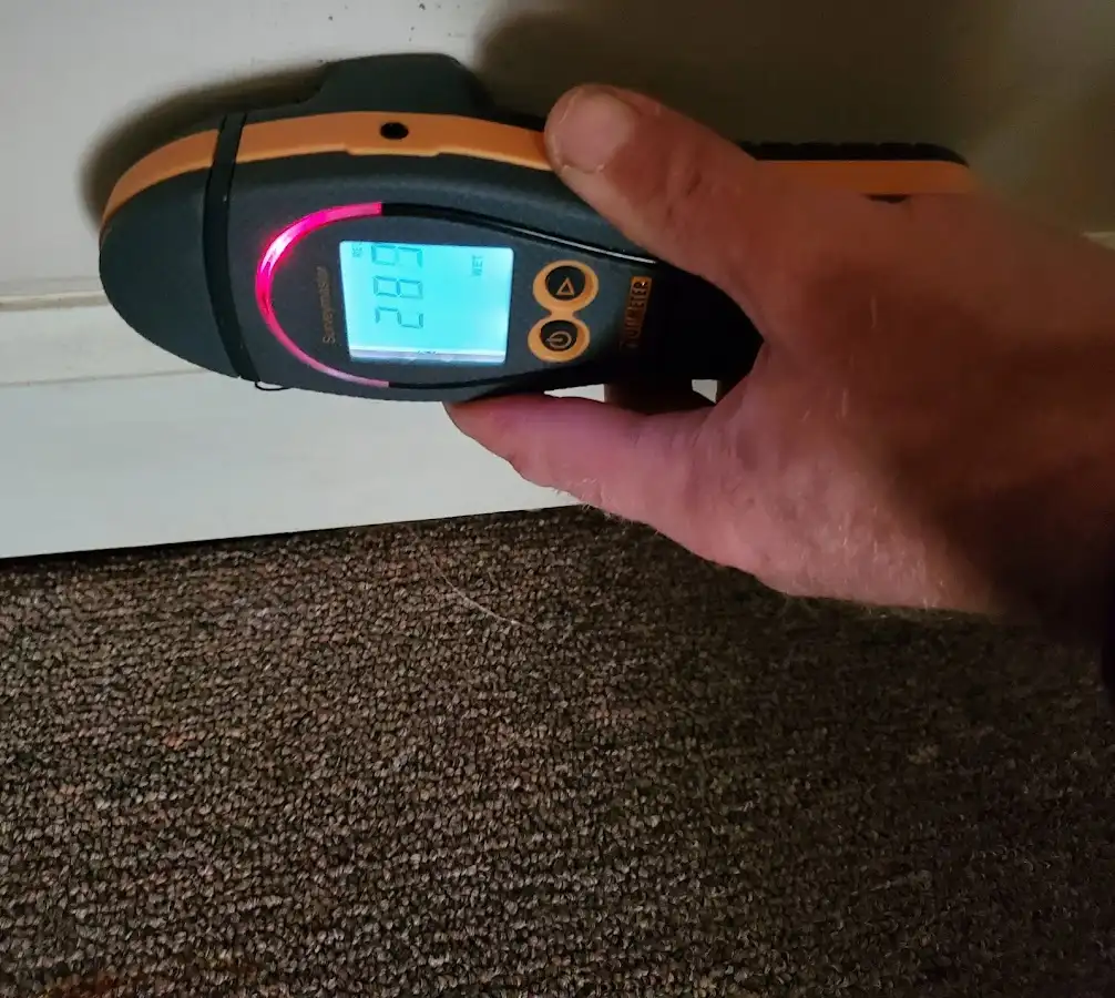 Moisture detection at baseboard during Sewage Cleanup & Sanitation in Richardson